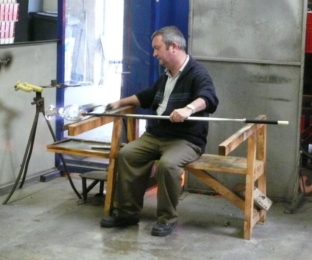 A glass blower at the Waterford Crystal factory